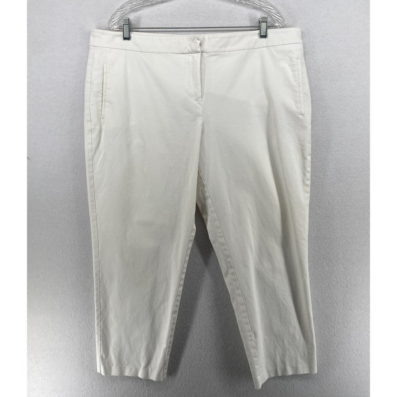 EILEEN FISHER Pants XL Stretch Organic Cotton Twill Tapered Crop Front Zip White - Picture 1 of 14